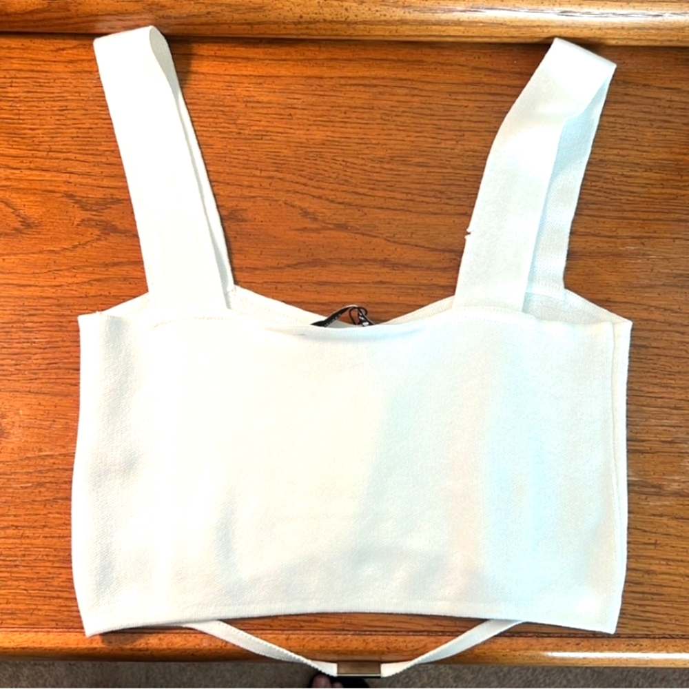 White Sleeveless Knit Crop Top